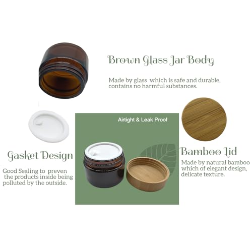 Bamboo Lid Brown Glass Cosmetic Jars Set of 4 - 1.6 oz