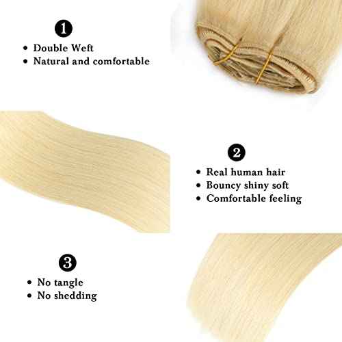 Clip in Hair Extensions Real Human Hair 100% Brazilian Virgin Human Hair 70g 8pcs Per Set with 18Clips Double Weft Clip in Human Hair Extensions (20 Inch, #613 Bleach Blonde)