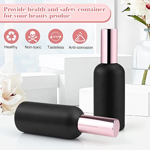 6 Pack 3.4 Oz Black Frosted Glass Spray Bottles,Empty Perfume Fine Mist Atomizer,Rose-Golden Pump Head Travel Liquid Holder Containers for Cologne,Essential Oils,Body Sprays-Funnel&Pipette