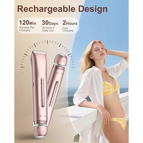 Bikini Trimmer for Women - Electric Razors for Women | Dual Head Electric Shaver for Ladies for Facial Hair Removal, IPX7 Waterproof, Painless & Flawless, USB Rechargeable, for Face, Bikini, Body, Leg