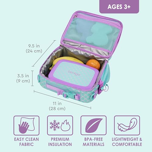 Bentgo Kids Lunch Bag - Durable, Double-Insulated Lunch Bag for Kids 3+; Holds Lunch Box, Water Bottle, & Snacks; Easy-Clean Water-Resistant Fabric & Multiple Zippered Pockets (Mermaid)