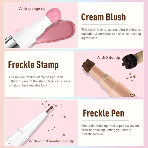 Freckle Blush Makeup Kit: Waterproof Pen, Liquid Blush & Stamp