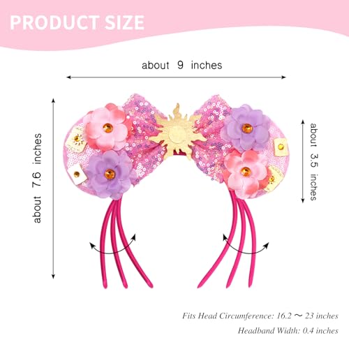 bianbaistar Pink Sun Flower Mouse Ears Headband with Sequin Bow – Stretchy Adult Headband