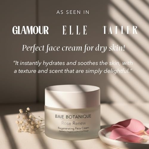 Baie Botanique Organic Face Cream & Natural Face Moisturiser ? Anti-Ageing Cream for Women & Men with Rose Water, Rosehip, Vitamin C, E, Hyaluronic Acid & Botanical Collagen ? Facial Moisturiser 50ml