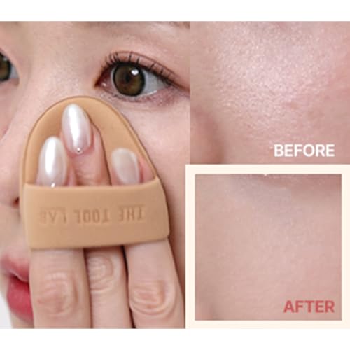 THE TOOL LAB All Day Airy Fitting Duo (Fitting type), Makeup Set with Flat Foundation Brush and Liquid Foundation Puff, Portable Case with 1.1" Flat Brush, Korean Makeup