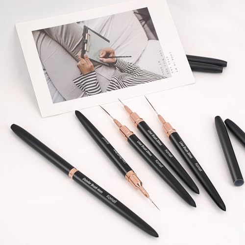 Komall 5-Piece Metallic Nail Art Liner Brush Set for Fine Details (4-25mm)