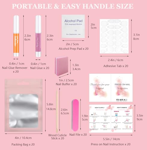 20PCS Nail Prep & Press On Tool Kit with Glue, Remover, Buffers & Adhesive Tabs