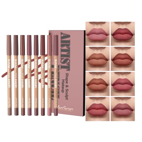 8-Piece Nude Lip Liner Set - Waterproof & Long-Lasting