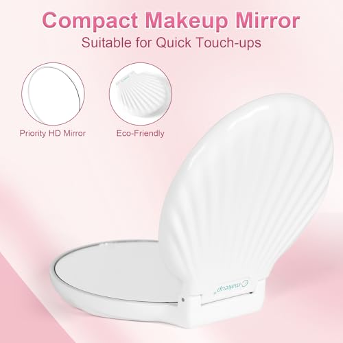 Compact Makeup Mirror for Purse, Travel Compact Mirror Magnification 2x/1x, Travel Vanity Mirror Mini Hand Mirror Magnifying Mirror Portable, Lightweight & Shatterproof, White
