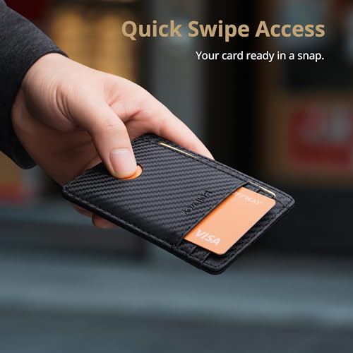 Slim RFID Blocking Leather Wallet for Men & Women - Carbon Fiber Black