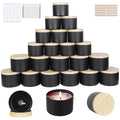 CONNOO 24 Pack Candle Tins - 12x8oz & 12x4oz with Wood-Grain Lids