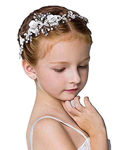 Locisne Flower Girl Headpiece Princess Wedding Accessories, Silver Hair Headband Flower Crown for Girls