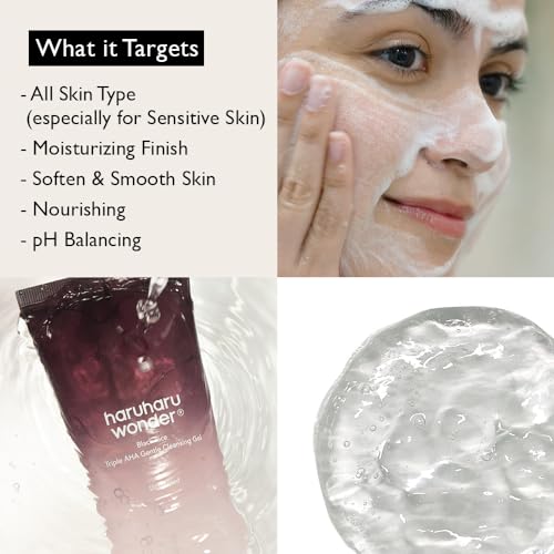 HARUHARU wonder Black Rice Triple AHA Gentle Cleansing Gel, Hydrating Cleansing gel, Gentle exfoliating, Vegan, Travel essentials, Korean Skincare, 3.38 fl oz