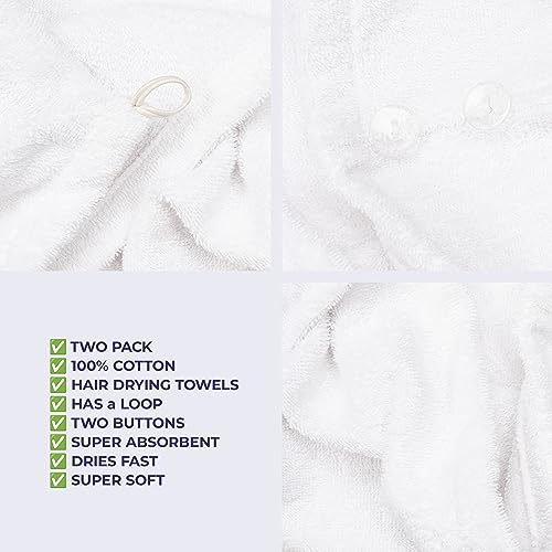 Cotton Hair Towel Wraps for Women, 2-Pack, 26x10 Absorbent