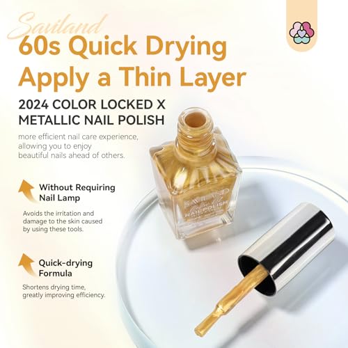 SAVILAND Gold Metallic Nail Polish - Quick Dry, 0.34 oz
