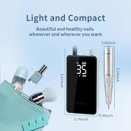 Delanie 35000 RPM Electric Nail Drill – Black, Professional Nail Drill for Acrylic & Gel Removal