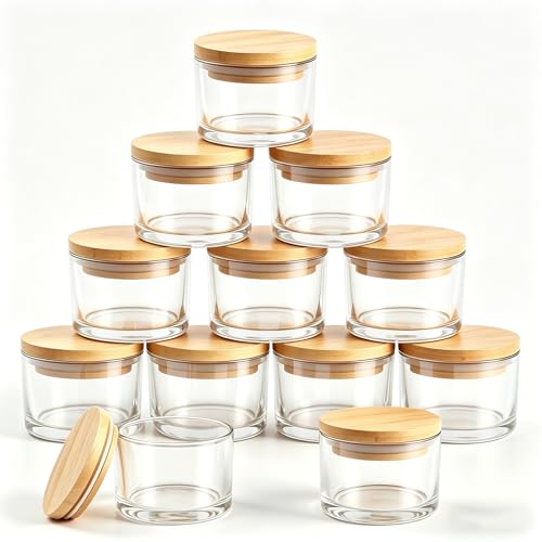 Clear 4oz Glass Candle Jars with Bamboo Lids 12-Pack - Reusable Candle Containers