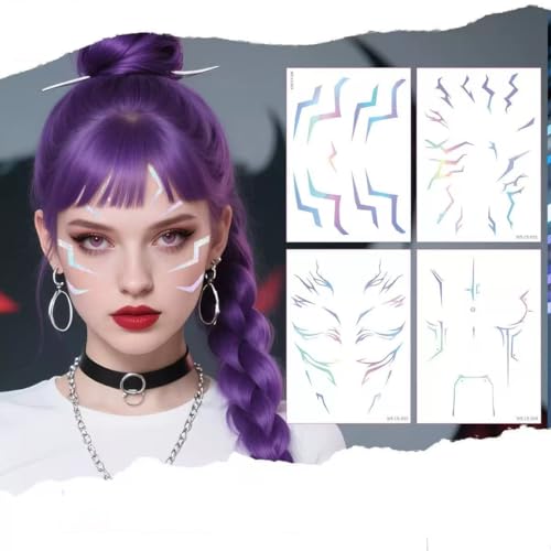 Purple Anime Temporary Tattoo – Waterproof Body Art (4 Pack)