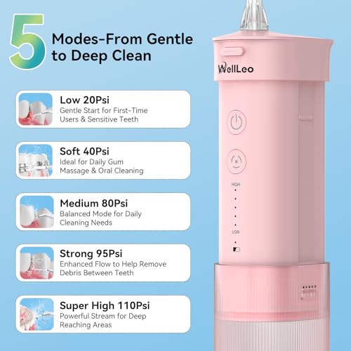 Mini Water Flosser for Teeth,Travel Dental Flosser Picks, Portable Oral Irrigator with Telescopic Water Tank, 5 Modes IPX7 Waterproof Tooth Flosser for Brace, Sensitive Teeth, with Storage Bag