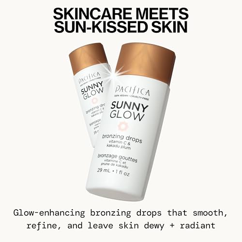Pacifica Sunny Glow Liquid Face Bronzer Drops - Face Makeup Bronzing,Cheeks for Instant Sun-Kissed Glow,VitaminC,Glycolic Acid Infused Liquid Bronzer,Illuminating,Highlighting Clean (Pack of 2)