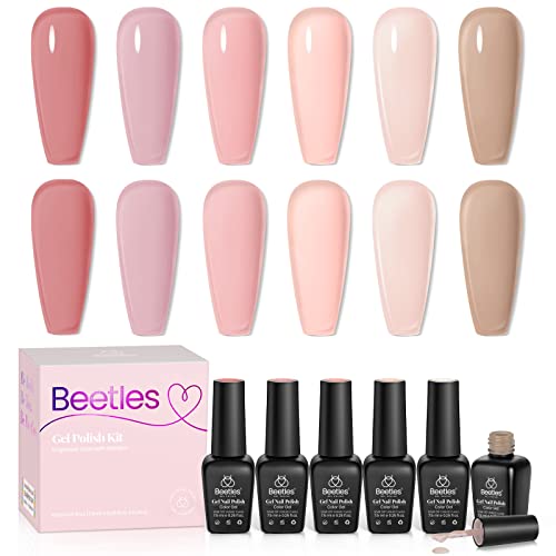 Beetles Gel Nail Polish Kit with 240Pcs Easy Nail Extension Set and 2 In 1 Nail Glue Base Gel, 6 Colors Neutral Jelly Gel Polish Kit Soak Off Nail Lamp Cured Nail Manicure DIY Home Gifts for Women