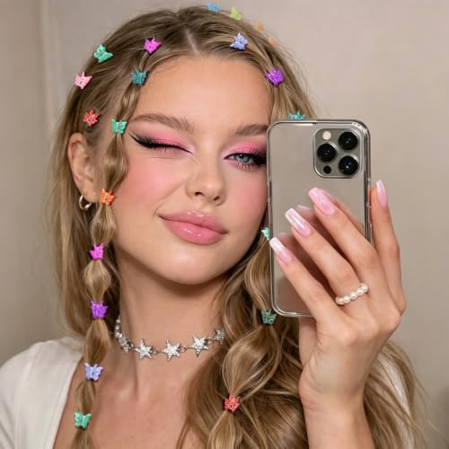 Mini Butterfly Hair Clips, 50 Pcs Glitter Pastel Set