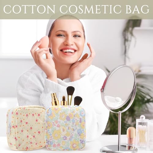 Paterr 10 Pcs Quilted Makeup Bag Bulk Cotton Floral Cosmetic Bag Women Girls Bridesmaid Gifts Cute Makeup Pouch Coquette Aesthetic Travel Toiletry Organizer(Floral Style,5.12 x 4.72 x 1.97 Inches)