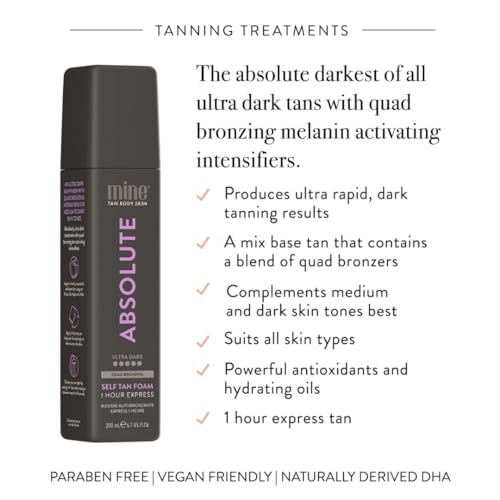 Minetan Skin Loving Self Tan Foams | Tanning Treatments Collection - Deep Dark Brown Skin Finish, 1 Hour Express Mousse, Face & Body Fake Tanner, Ultra Hydrating Glow, Vegan & Paraben Free, 6.7 Fl Oz
