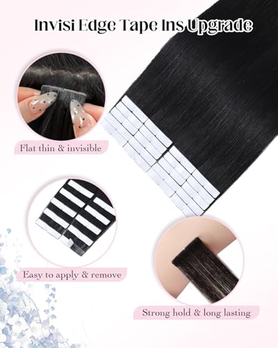 XDhair 14-Inch Invisible Tape in Human Hair Extensions - Jet Black
