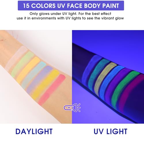 BADCOLOR Neon Glow Face Paint - 15 Colors UV Body Paint