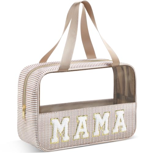 Seersucker Mama Bag - Large Clear Makeup Bag with Handle