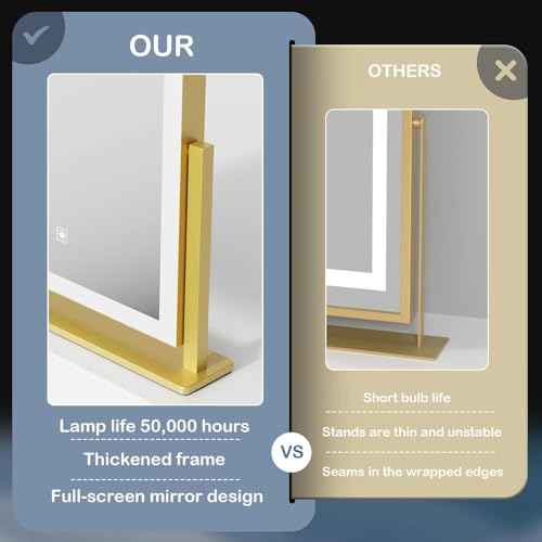 Lighted Makeup Mirror, 17.3"x13" Hollywood Vanity Mirror with Lights, Three Color Lighting Modes, and 5X Magnification Mirror, Smart Touch Control, 360¡ÆRotation (Gold,17.3in Gift Box)