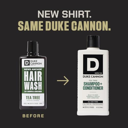Duke Cannon Supply Co. 2-in-1 Hair Wash - Masculine Scent - Gentle Cleansing Hair Wash For Men - Stimulating Hair Shampoo & Conditioner - Strengthens Hair - Tea Tree - 2 Pack (14 oz)
