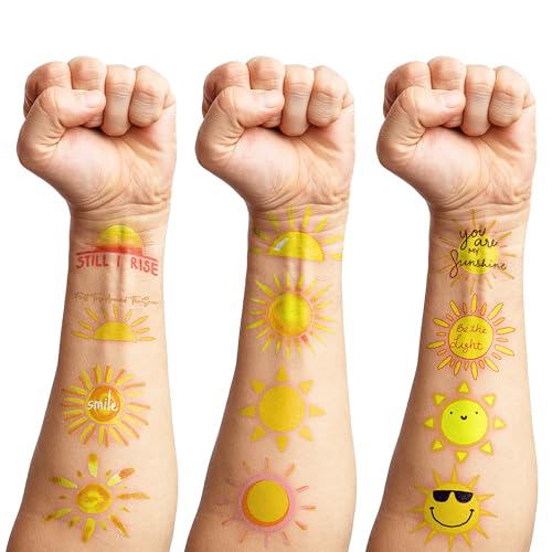 Sun Temporary Tattoos for Kids - 8 Sheets, 96 Pieces