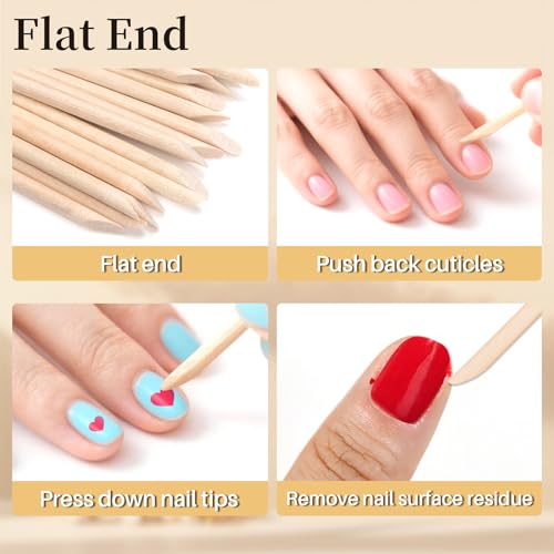 100PCS Double Sided Nail Cuticle Pushers - Wooden Orange Sticks for Nails, Manicure & Nail Art