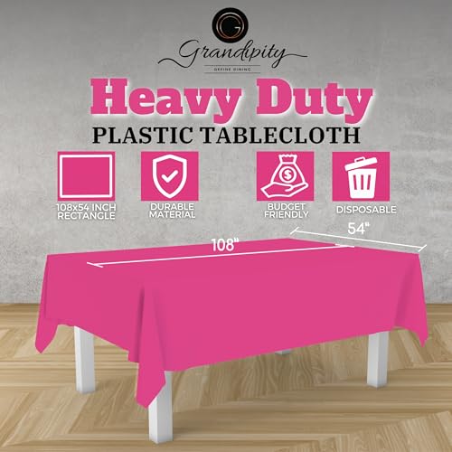 Grandipity Hot Pink 12 Pack Premium Disposable Plastic Tablecloth 54 Inch. x 108 Inch. Decorative Rectangle Table Cover