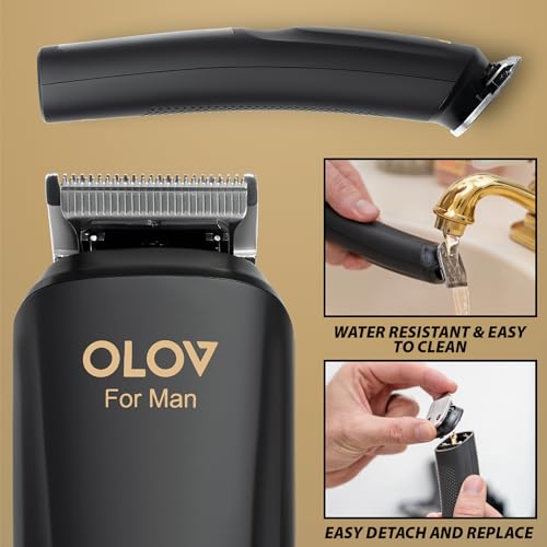 OLOV For Man Beard Trimmer, All-in-One Mens Grooming Kit with Trimmer for Beard, Nose, Body, Groin and Face, Cordless Hair Clippers Electric Razor, Black