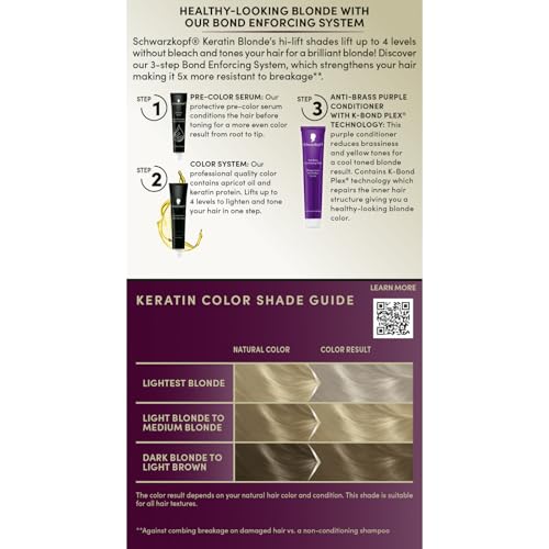 Schwarzkopf Keratin Blonde Hair Dye, 11.01 Hight Lift Natural Cool Blonde, Professional Quality Permanent Hair Color, Bond Enforcing System Helps Prevent Breakage* (Pack of 2)