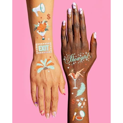 xo, Fetti Showgirl Tattoos - 64 Temporary Tattoos | Bachelorette Party, Life of a Birthday Girl, Glitter Tattoos Party Accessory, Vegas, Casino