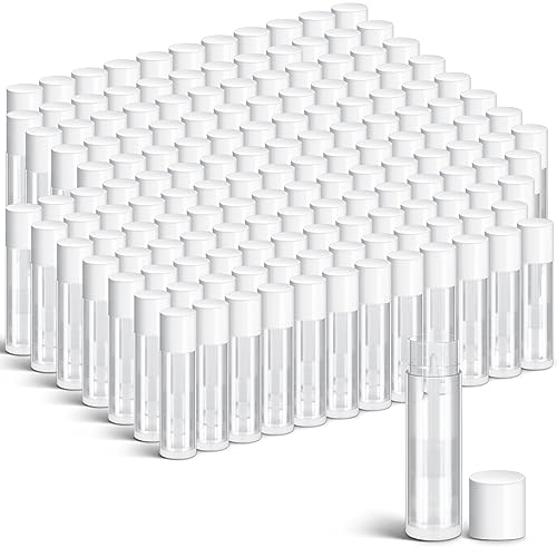 Nuanchu 200 Pcs Lip Balm Tubes Empty Lip Gloss Tubes Bulk Women 0.186 Oz/ 5.5 ml Lip Gloss Container Kit Clear PVC Lip Containers with Caps for DIY(White, Clear)