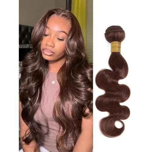 Chocolate Brown Body Wave Single Bundle Human Hair 22 Inch, 12A Soft Glossy 100% Unprocessed Remy Virgin Hair 1 Bundle Wavy Classy Colored #4 Dark Medium Brown Weaves Sew In Extension