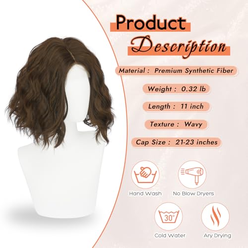 Brown Bob Wig with Lace Front - 11" Wavy Synthetic Hair