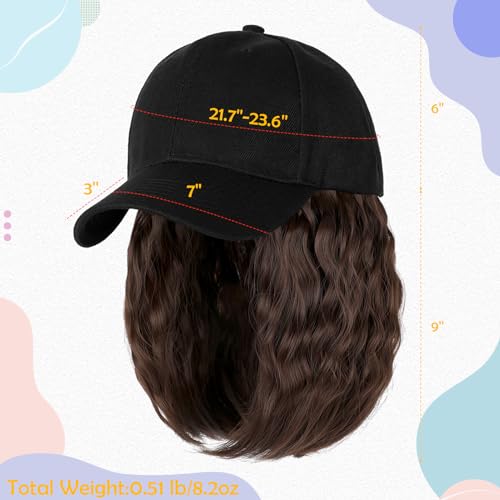 Baseball Hat Wig with 16'' Wavy Curly Hair Extensions - Adjustable Black Cap