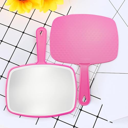 Pink 2Pcs Handheld Mirrors with Hanging Hole, 10.4" x 7.4" Portable Beauty