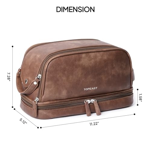 TOPEAST Large PU Leather Toiletry Bag for Men - Waterproof Dopp Kit