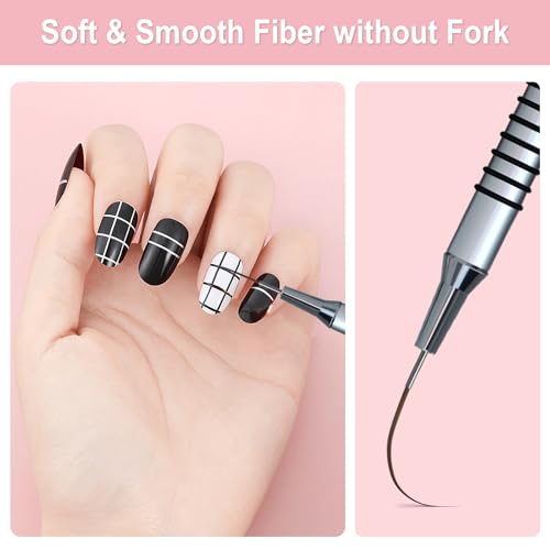 Komall 6Pcs Metallic Nail Art Liner Brushes Set - Fine Detail Drawing Pens