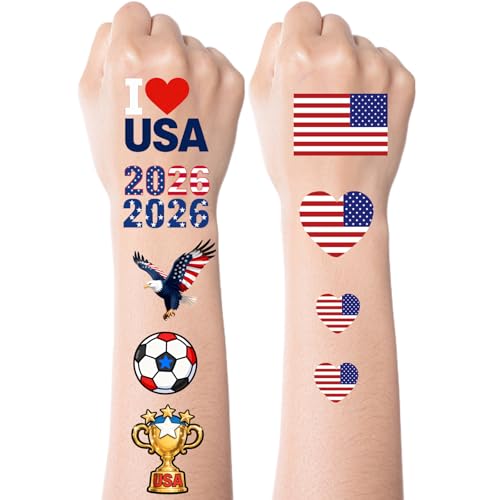 America Flag Tattoos - 45 Pcs Sports Temporary Face Stickers, 10 Sheets Waterproof Sweat National Removable Fake Tattoos for Men,Women
