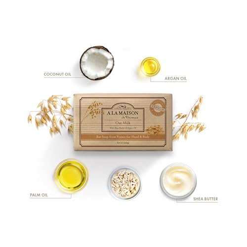 A LA MAISON Oat Milk Bar Soap - Triple French Milled Natural Moisturizing Hand Soap Bar (3 Bars of Soap, 8.8 oz Bar)