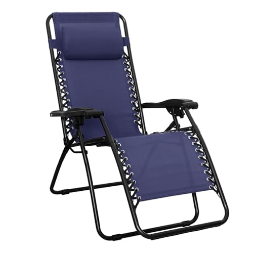 Amazon Basics Zero Gravity Lounge Chair with Pillow Navy Blue, Foldable Outdoor Recliner 300 lb