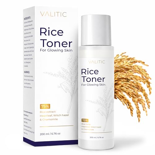 VALITIC Rice Toner - 75 Rice Extract Milky Toner for Face with Niacinamide, Heartleaf, Witch Hazel and Chamomile Essence - Facial Glass Skin Hydrating Skin Care - 200 ml, 6.76 fl oz